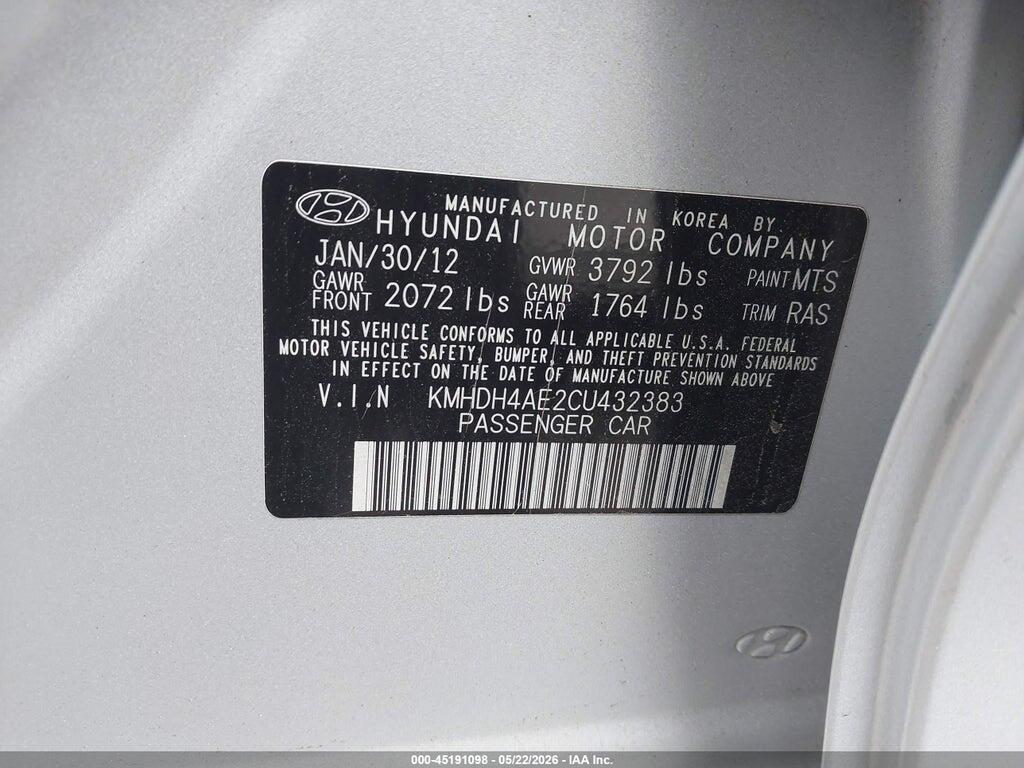 KMHDH4AE2CU432383 2012 HYUNDAI ELANTRA photo no. 9