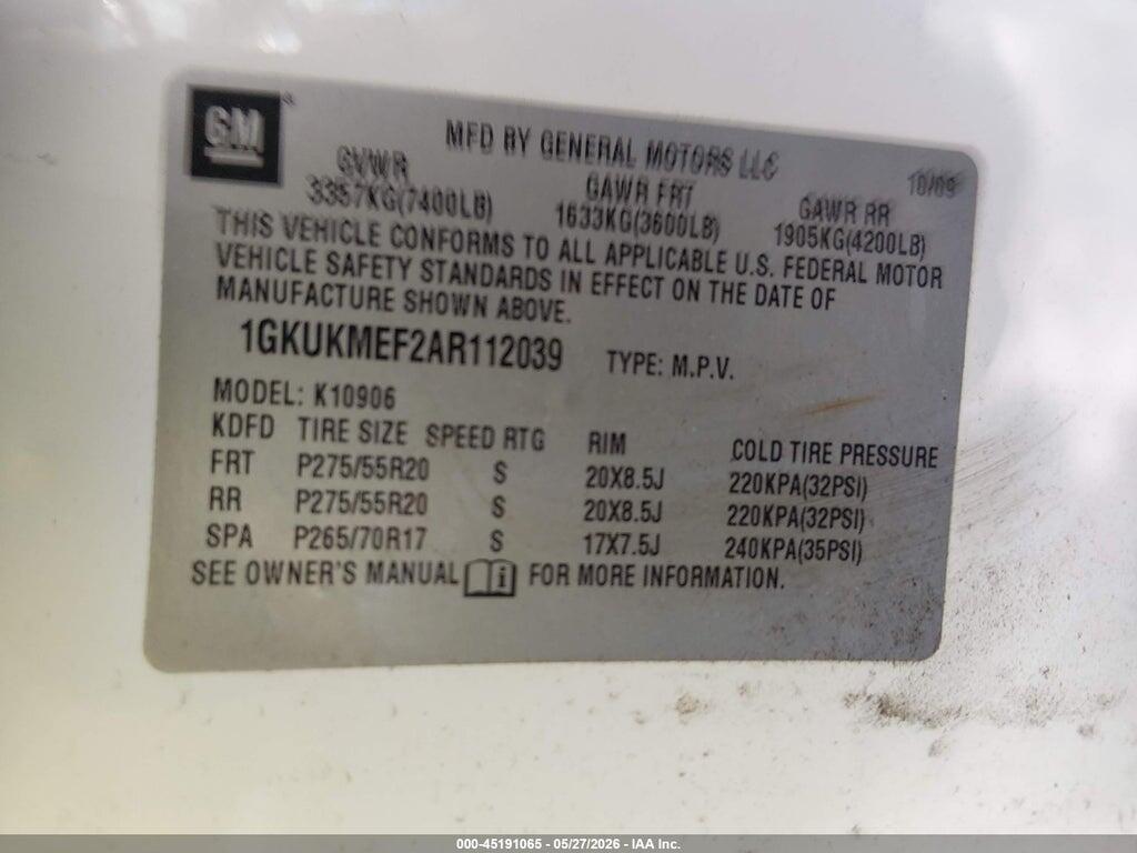 1GKUKMEF2AR112039 2010 GMC YUKON XL 1500 photo no. 9
