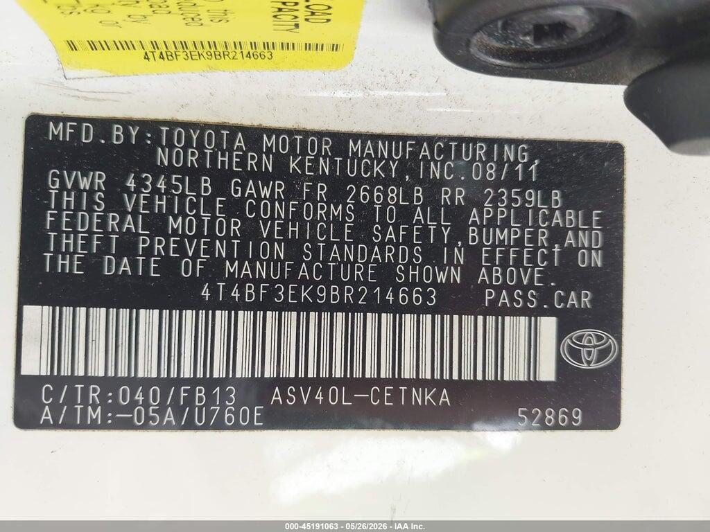 4T4BF3EK9BR214663 2011 TOYOTA CAMRY photo no. 9