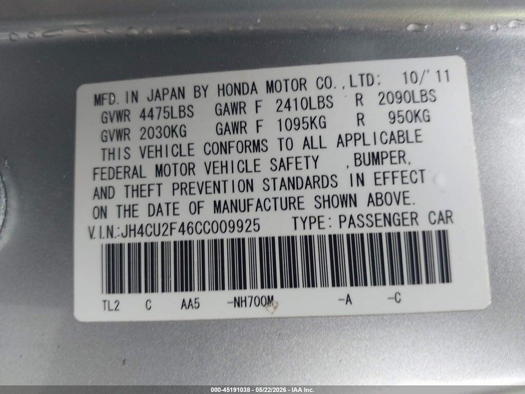 JH4CU2F46CC009925 2012 ACURA TSX photo no. 9