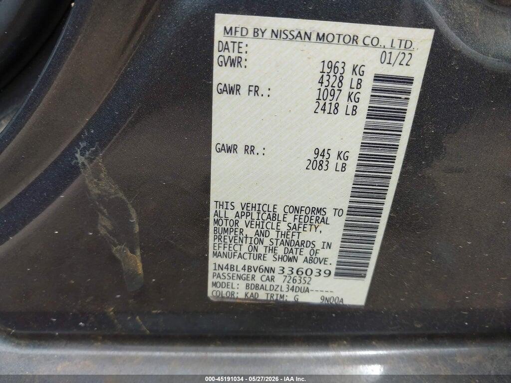 1N4BL4BV6NN336039 2022 NISSAN ALTIMA photo no. 9