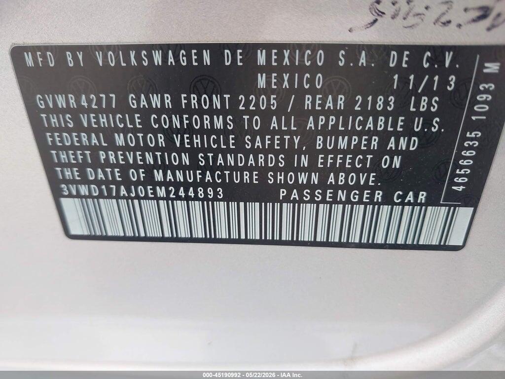 3VWD17AJ0EM244893 2014 VOLKSWAGEN JETTA photo no. 9