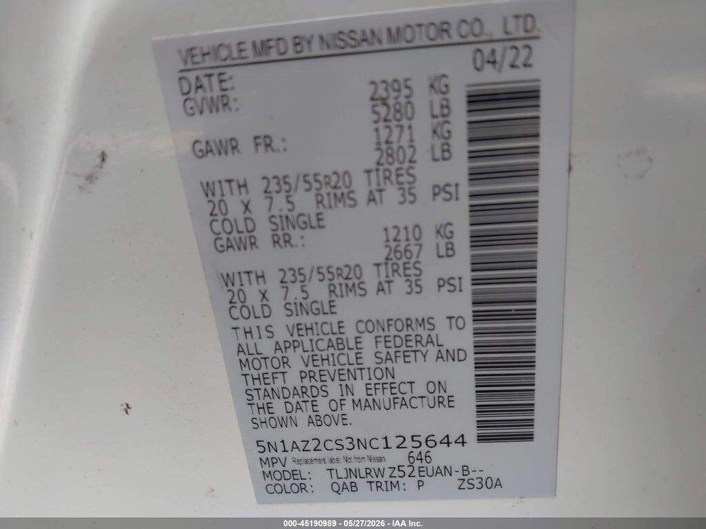5N1AZ2CS3NC125644 2022 NISSAN MURANO photo no. 9