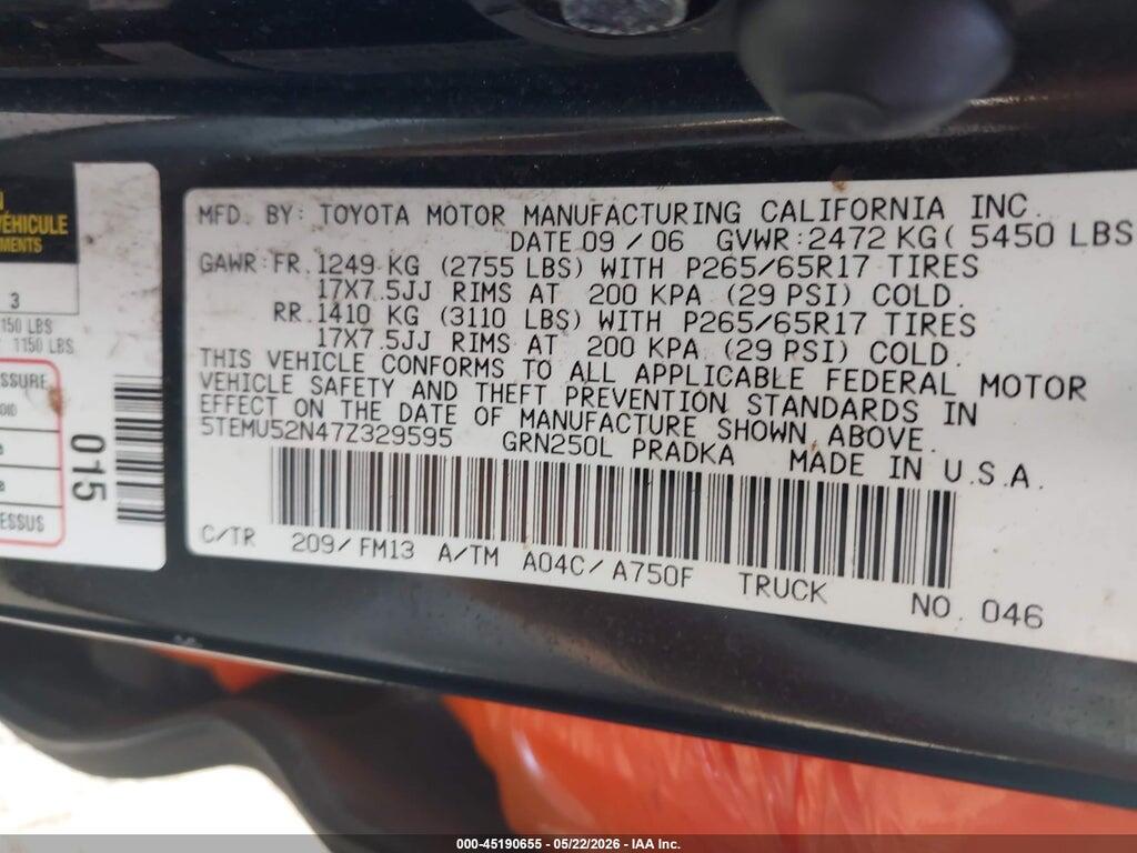 5TEMU52N47Z329595 2007 TOYOTA TACOMA photo no. 9