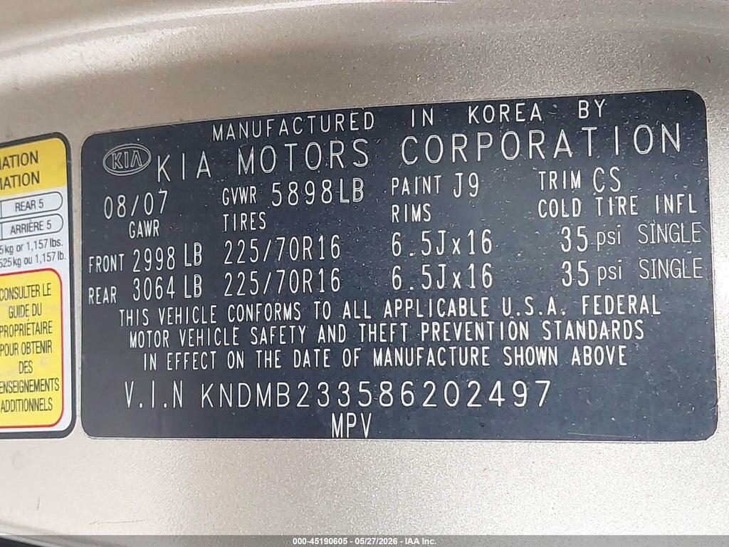 KNDMB233586202497 2008 KIA SEDONA photo no. 9