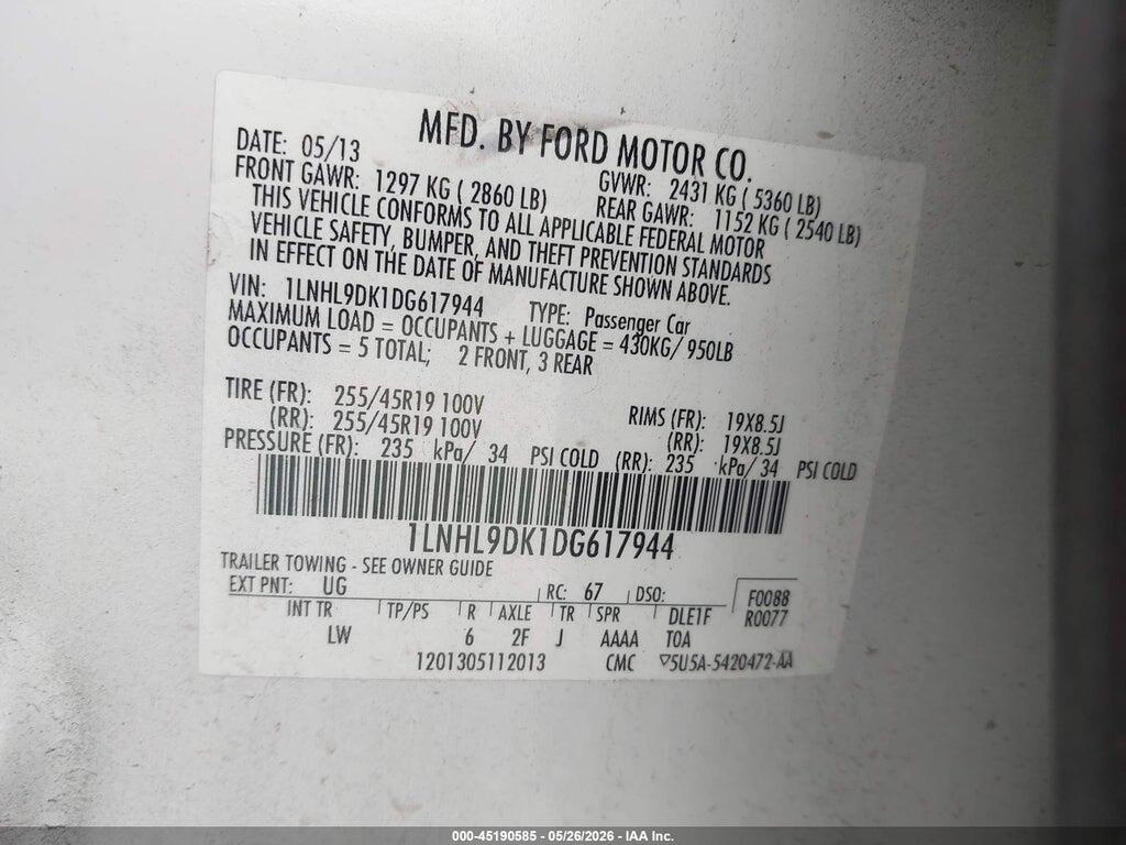 1LNHL9DK1DG617944 2013 LINCOLN MKS photo no. 9