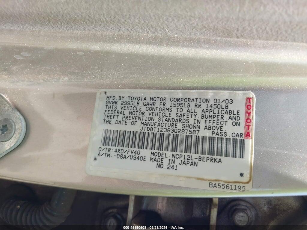 JTDBT123830287587 2003 TOYOTA ECHO photo no. 9
