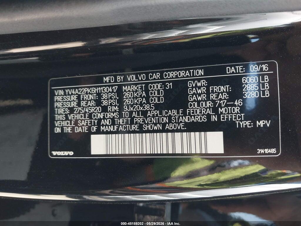YV4A22PK6H1130417 2017 VOLVO XC90 photo no. 9