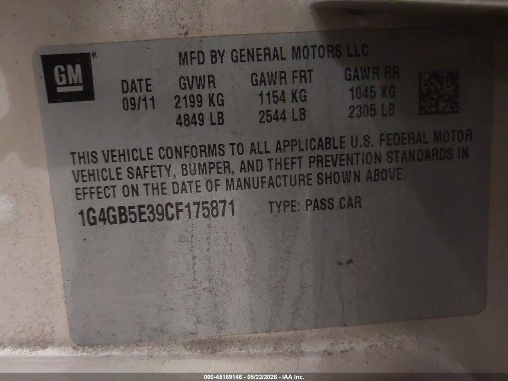 1G4GB5E39CF175871 2012 BUICK LACROSSE photo no. 9