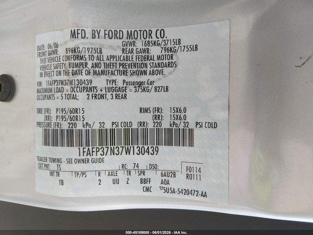 1FAFP37N37W130439 2007 FORD FOCUS photo no. 9