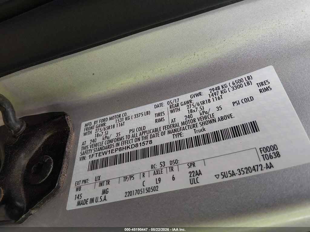 1FTEW1EP8HKD81578 2017 FORD F-150 photo no. 9