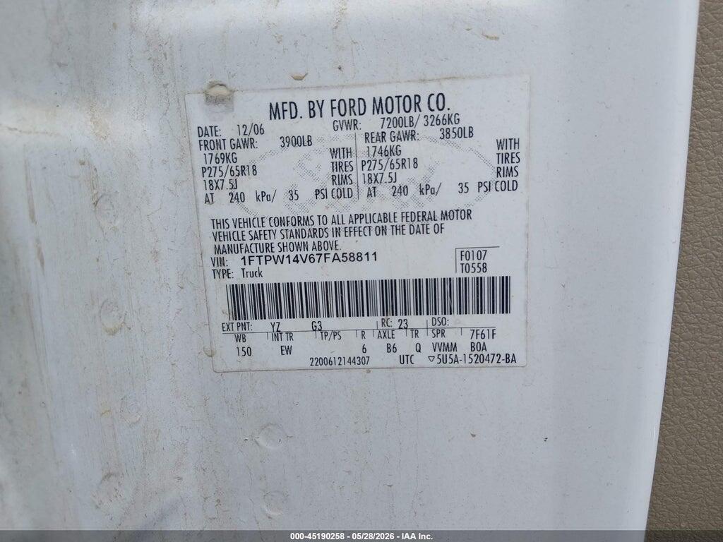 1FTPW14V67FA58811 2007 FORD F-150 photo no. 9