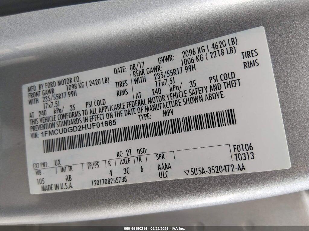 1FMCU0GD2HUF01885 2017 FORD ESCAPE photo no. 9