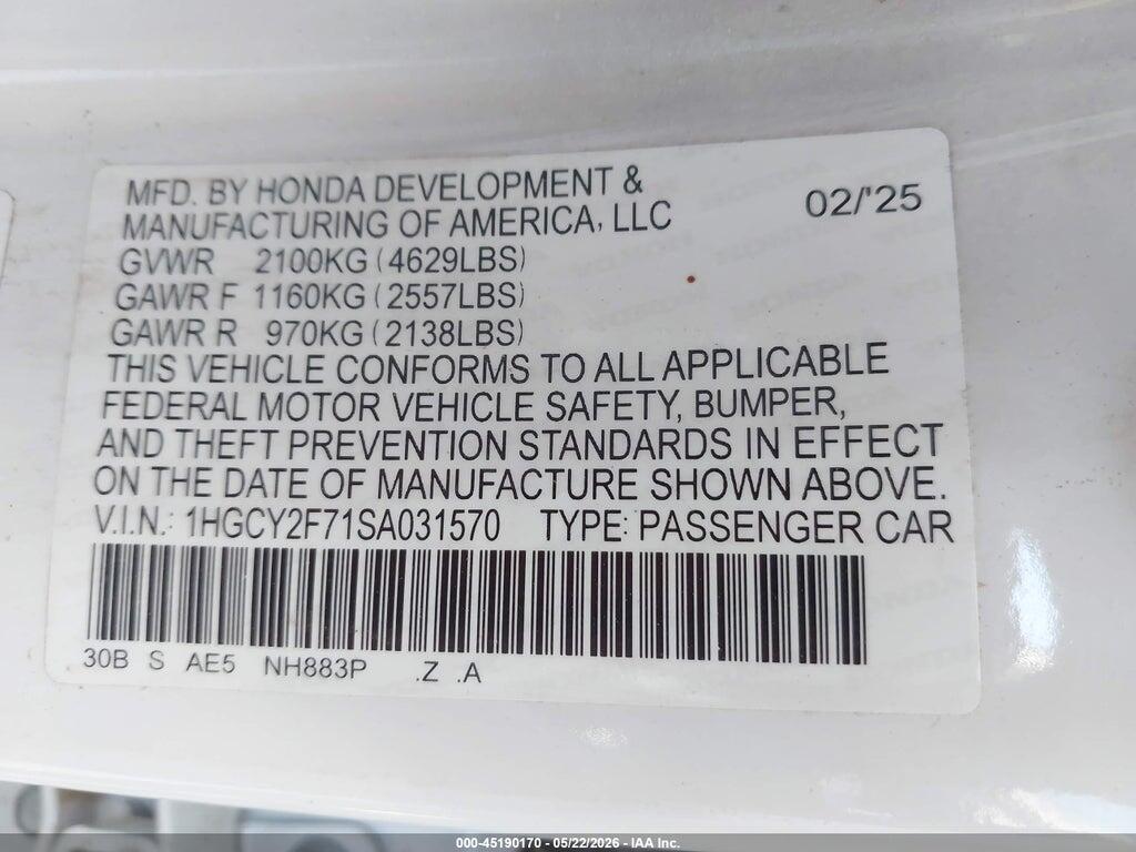 1HGCY2F71SA031570 2025 HONDA ACCORD HYBRID photo no. 9