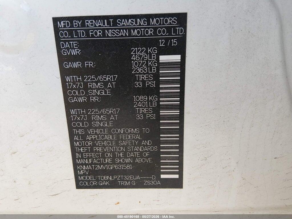 KNMAT2MV1GP631581 2016 NISSAN ROGUE photo no. 9