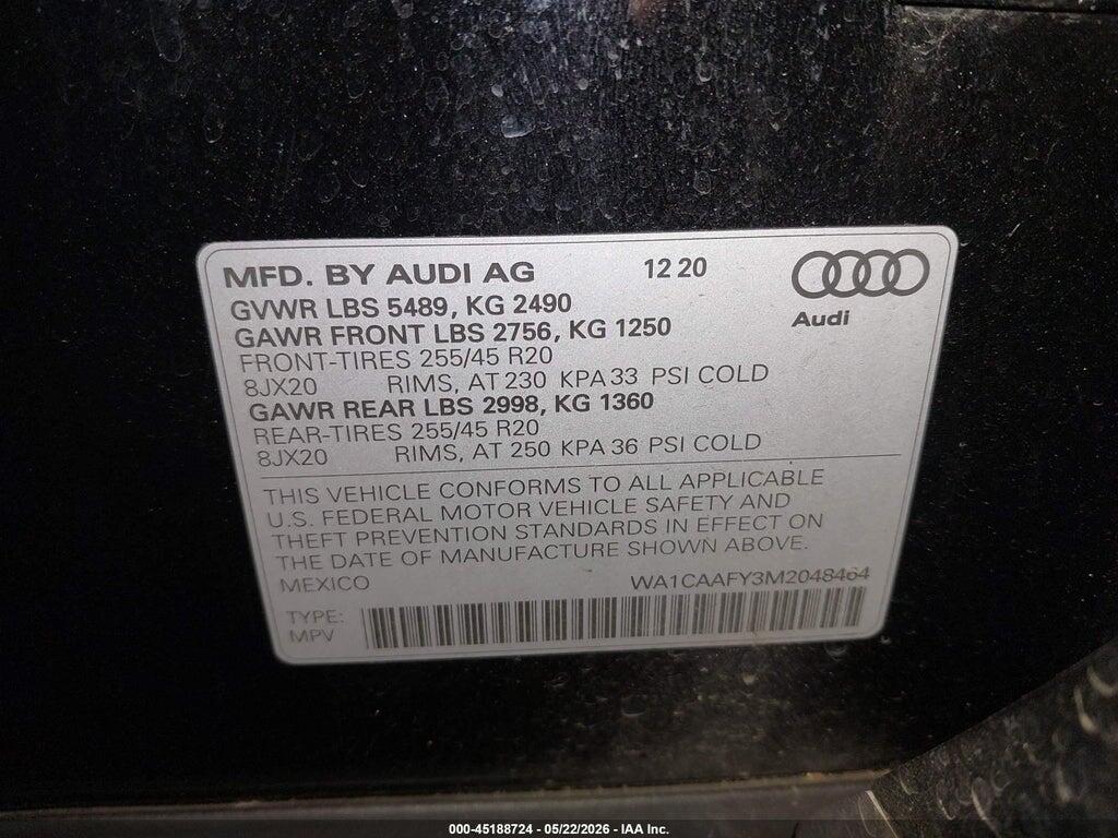 WA1CAAFY3M2048464 2021 AUDI Q5 photo no. 9