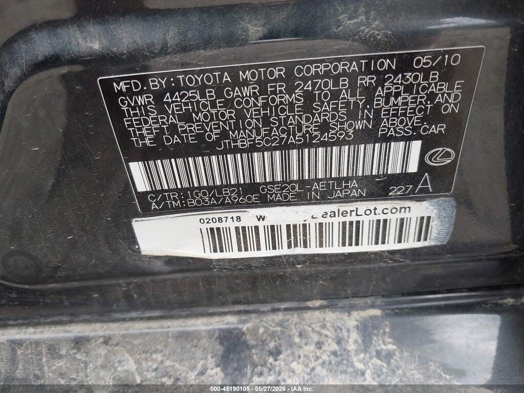 JTHBF5C27A5124593 2010 LEXUS IS 250 photo no. 9