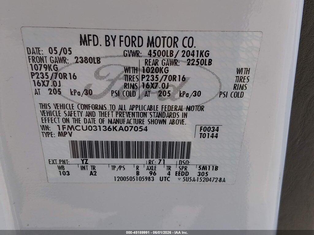 1FMCU03136KA07054 2006 FORD ESCAPE photo no. 9