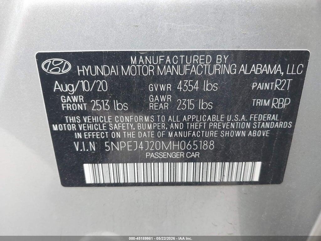 5NPEJ4J20MH065188 2021 HYUNDAI SONATA photo no. 9