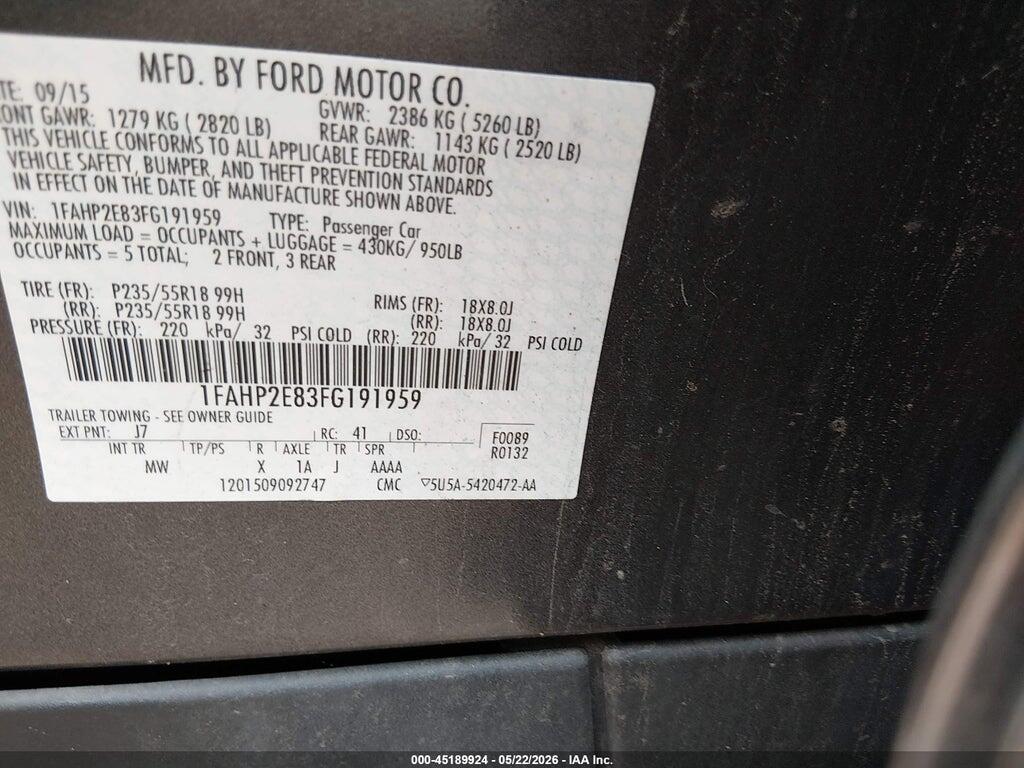 1FAHP2E83FG191959 2015 FORD TAURUS photo no. 9