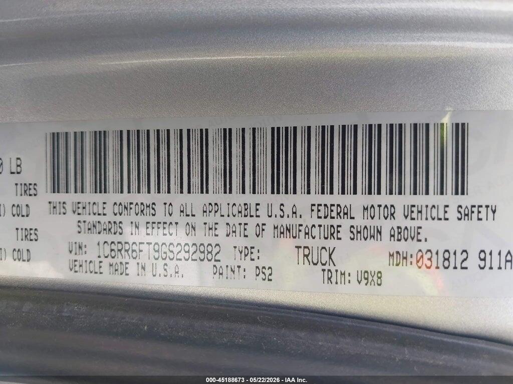 1C6RR6FT9GS292982 2016 RAM 1500 photo no. 9