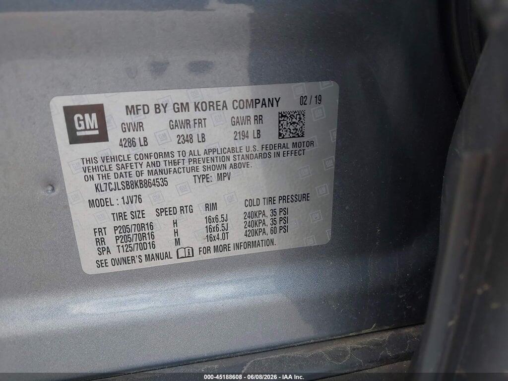KL7CJLSB8KB864535 2019 CHEVROLET TRAX photo no. 9