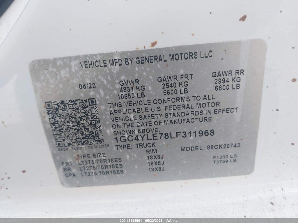 1GC4YLE78LF311968 2020 CHEVROLET SILVERADO 2500HD photo no. 9