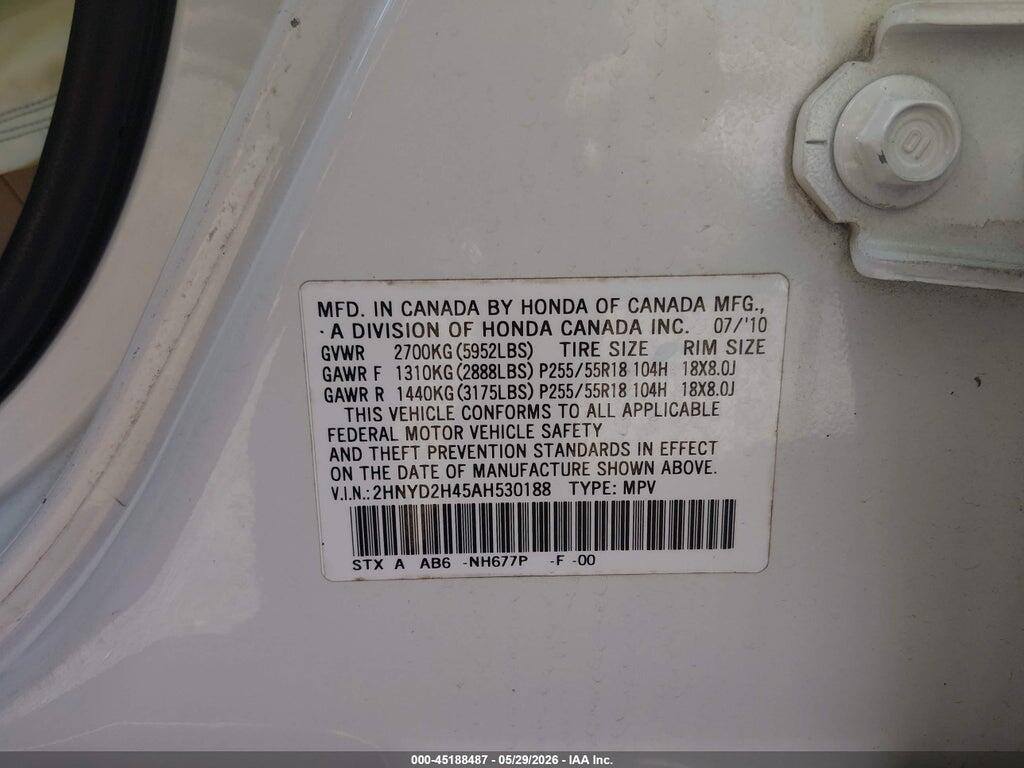 2HNYD2H45AH530188 2010 ACURA MDX photo no. 9