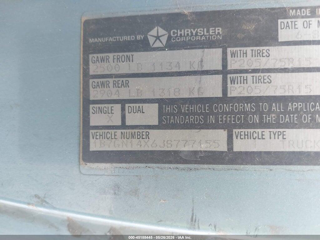 1B7GN14X6JS777155 1988 DODGE DAKOTA photo no. 9