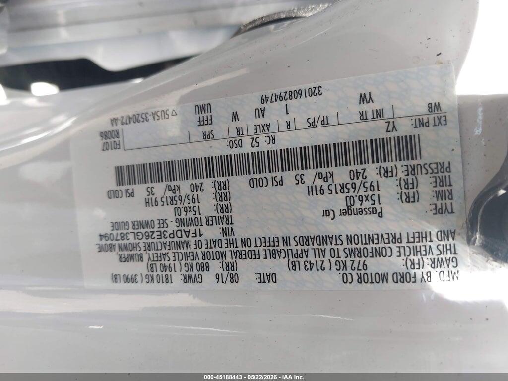 1FADP3E26GL387094 2016 FORD FOCUS photo no. 9