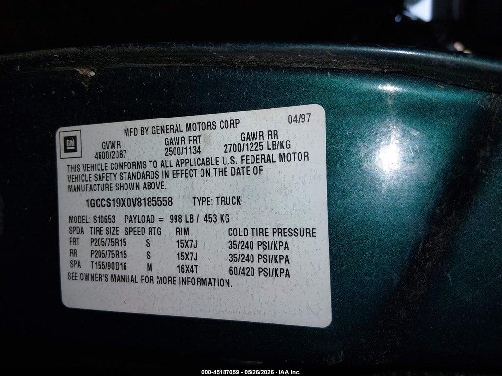 1GCCS19X0V8185558 1997 CHEVROLET S-10 photo no. 9