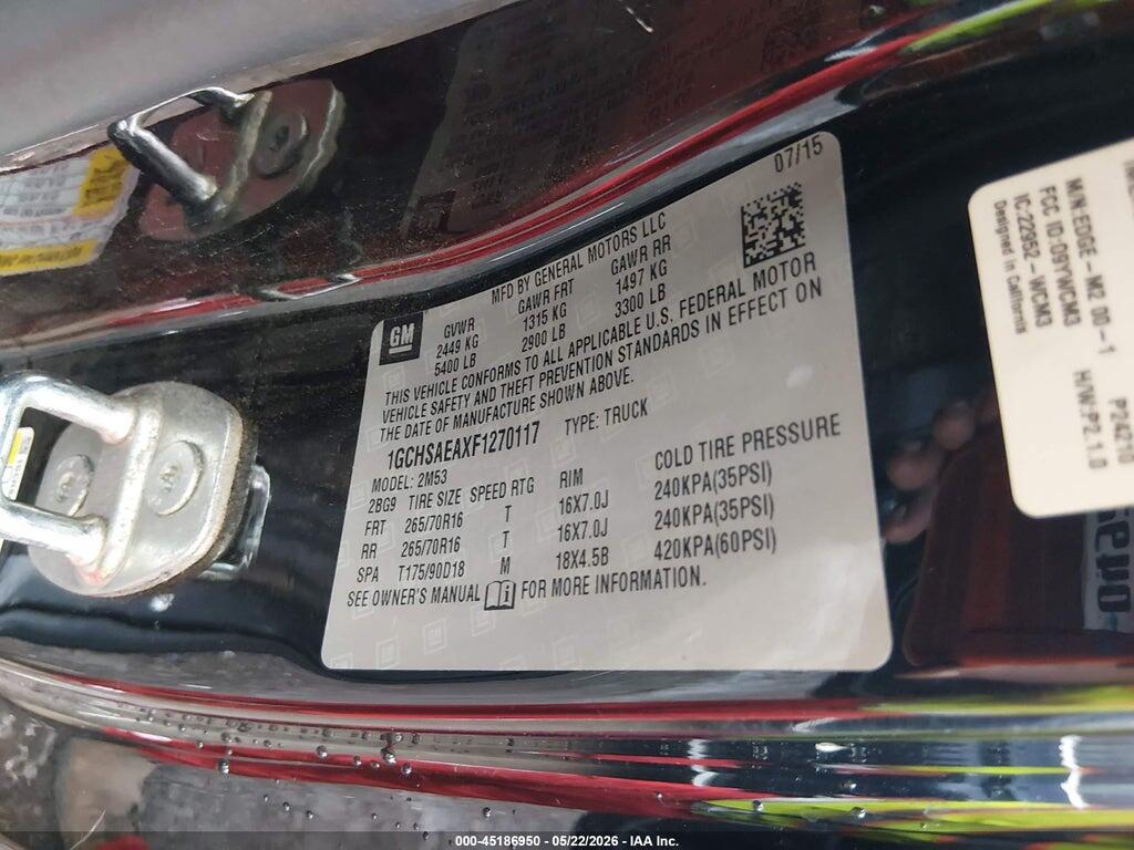 1GCHSAEAXF1270117 2015 CHEVROLET COLORADO photo no. 9