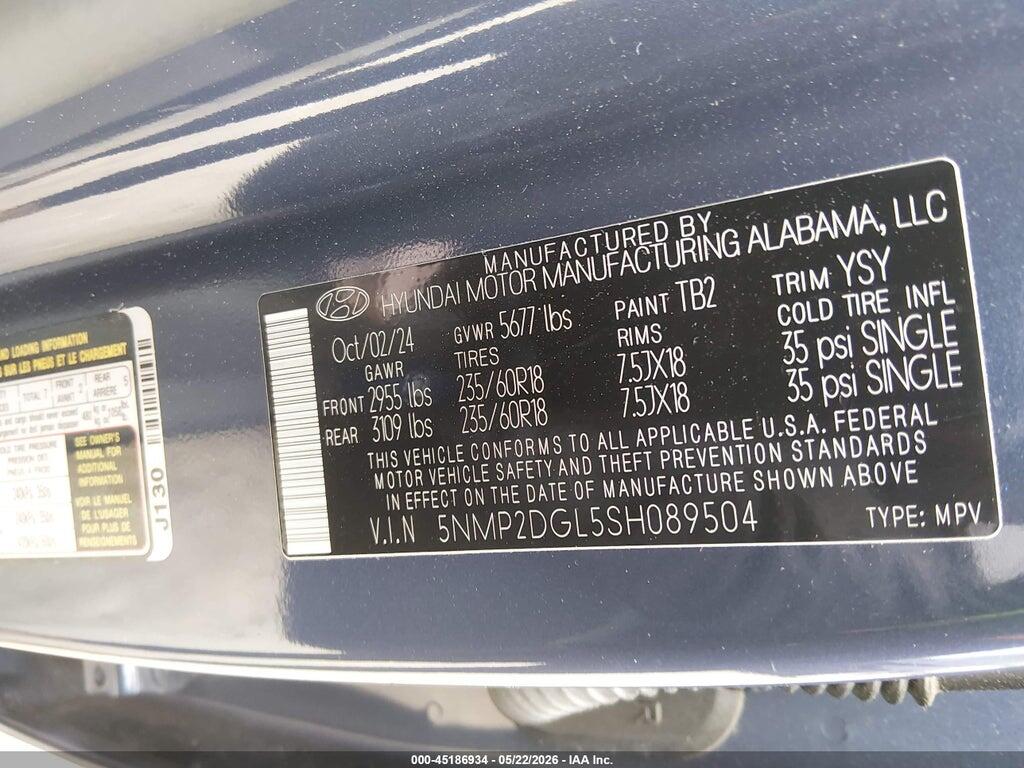 5NMP2DGL5SH089504 2025 HYUNDAI SANTA FE photo no. 9