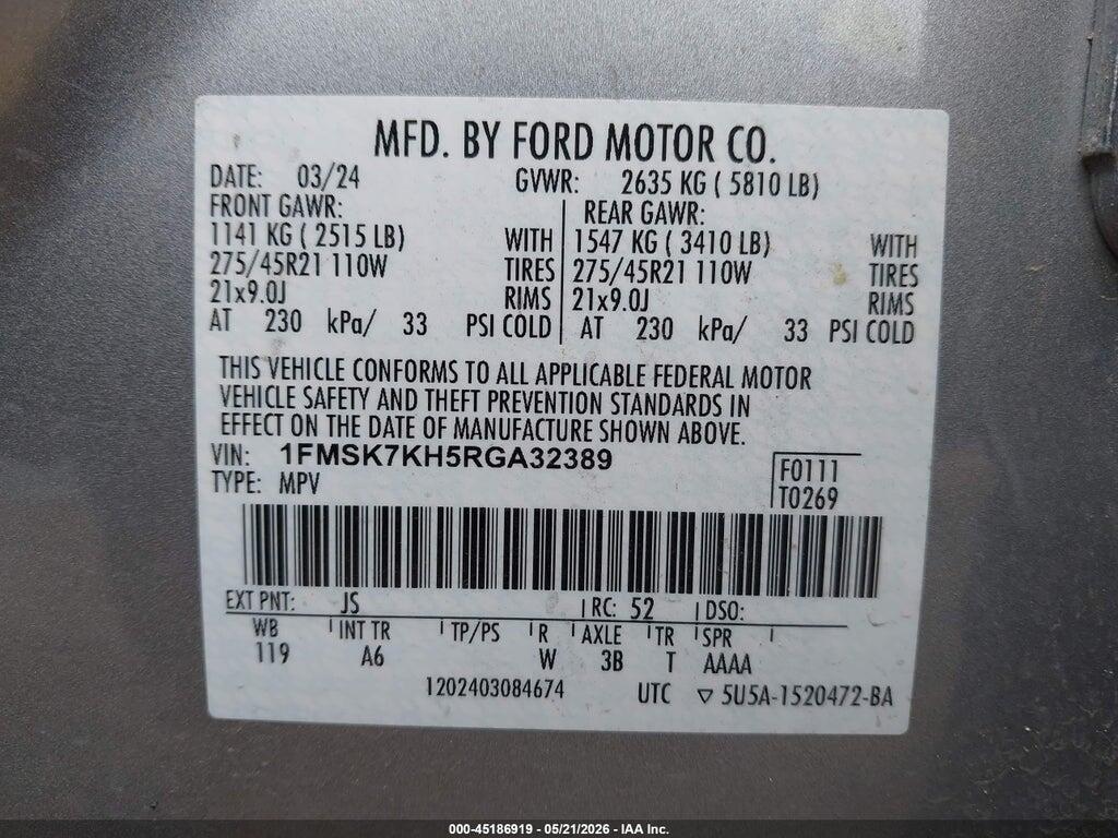 1FMSK7KH5RGA32389 2024 FORD EXPLORER photo no. 9