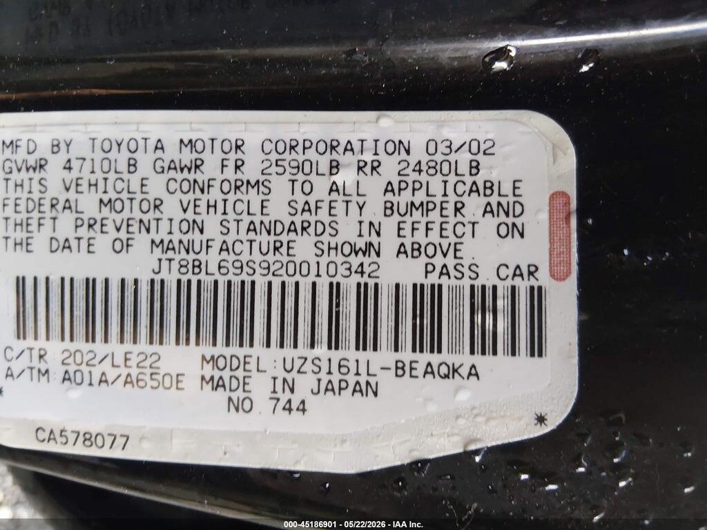 JT8BL69S920010342 2002 LEXUS GS 430 photo no. 9