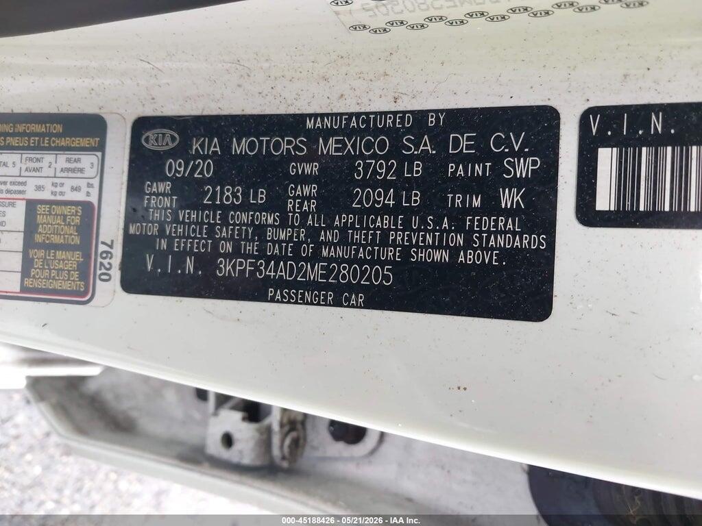 3KPF34AD2ME280205 2021 KIA FORTE photo no. 9