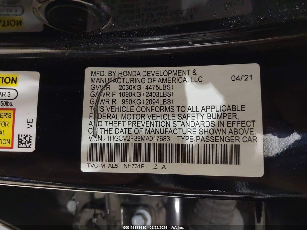 1HGCV2F39MA017683 2021 HONDA ACCORD photo no. 9