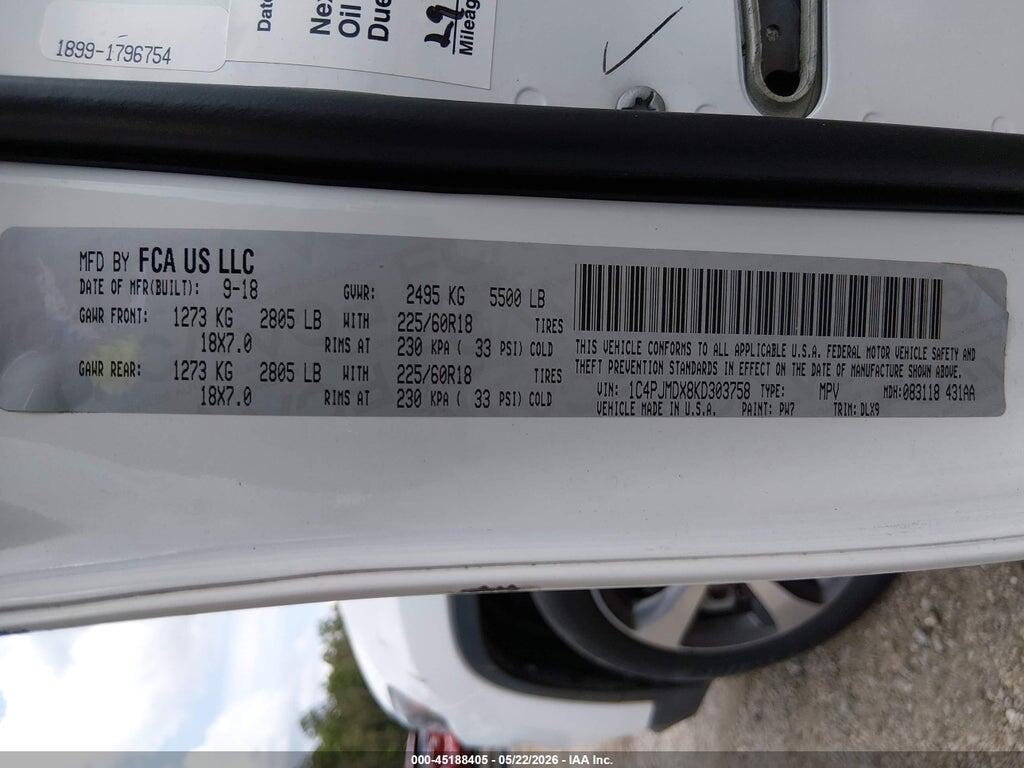 1C4PJMDX8KD303758 2019 JEEP CHEROKEE photo no. 9