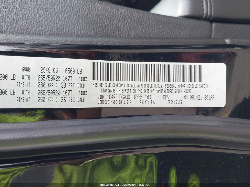 1C4RDJDG0JC116775 2018 DODGE DURANGO photo no. 9