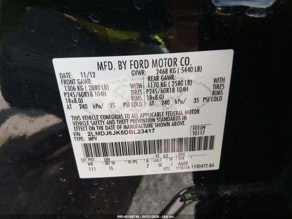 2LMDJ6JK5DBL23417 2013 LINCOLN MKX photo no. 9