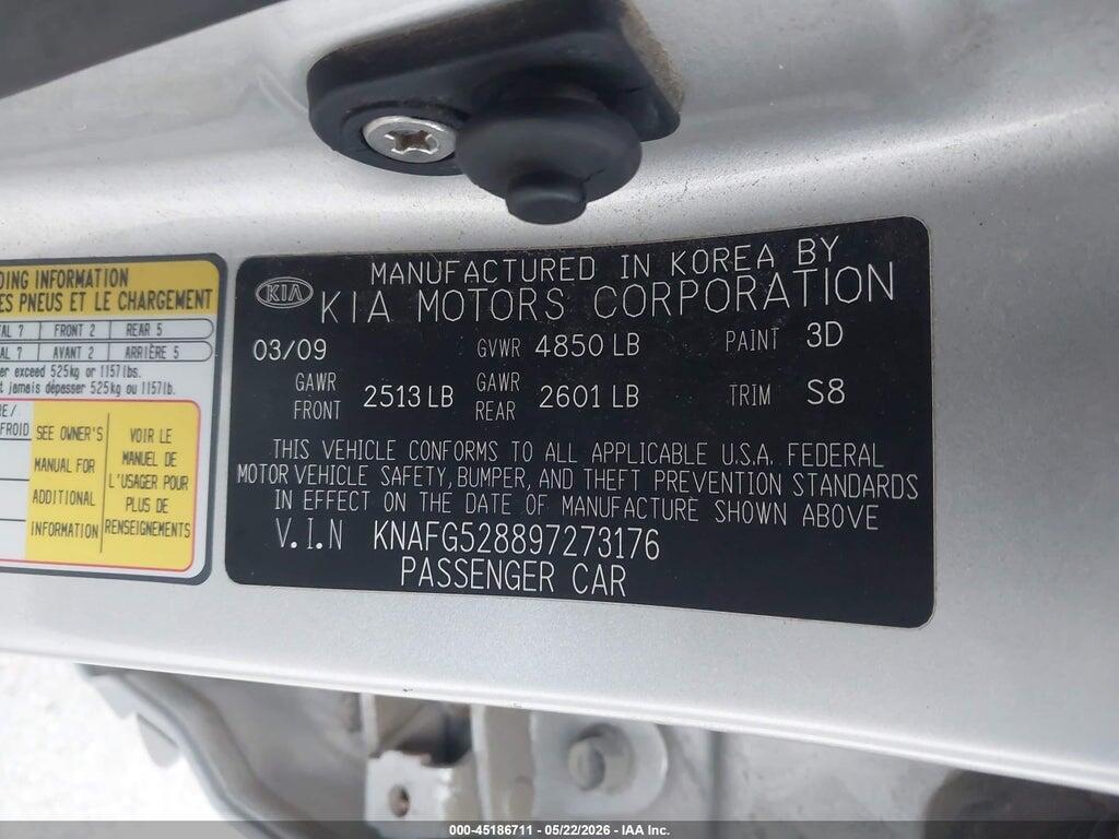 KNAFG528897273176 2009 KIA RONDO photo no. 9