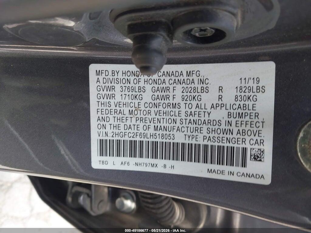 2HGFC2F69LH518053 2020 HONDA CIVIC photo no. 9
