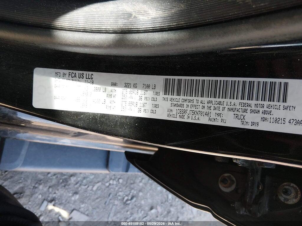 1C6SRFJT5KN701401 2019 RAM 1500 photo no. 9