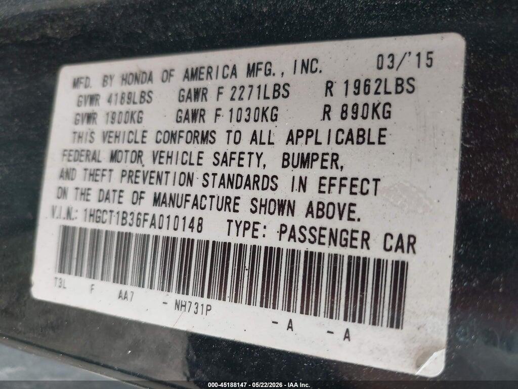 1HGCT1B36FA010148 2015 HONDA ACCORD photo no. 9