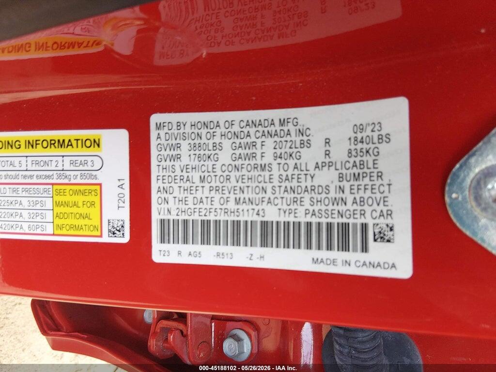 2HGFE2F57RH511743 2024 HONDA CIVIC photo no. 9