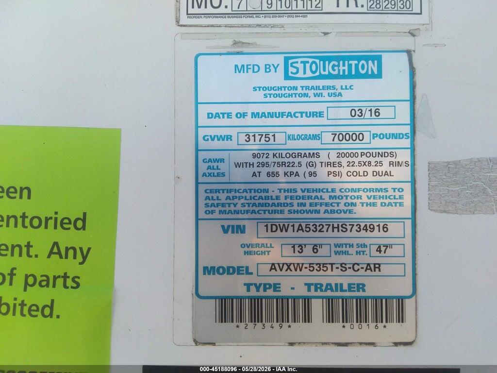 1DW1A5327HS734916 2017 STOUGHTON TRAILERS INC STOUGHTON TRAILERS INC photo no. 9