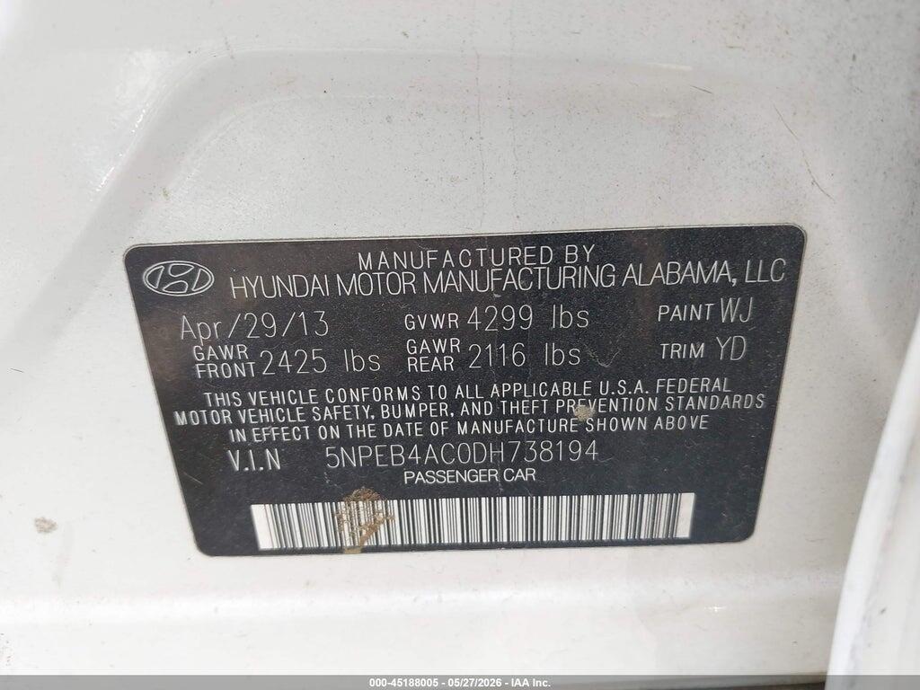 5NPEB4AC0DH738194 2013 HYUNDAI SONATA photo no. 9