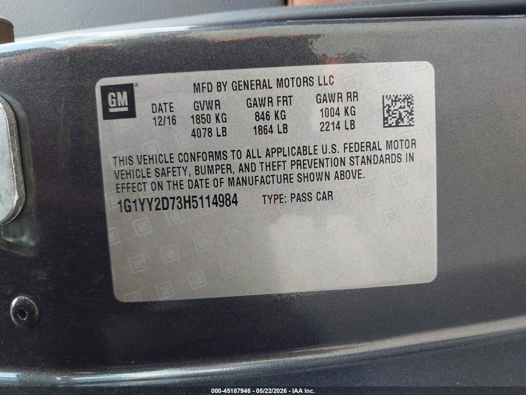 1G1YY2D73H5114984 2017 CHEVROLET CORVETTE photo no. 9
