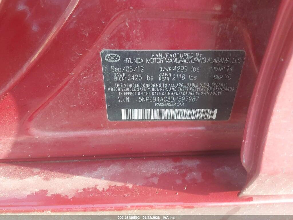 5NPEB4AC8DH597987 2013 HYUNDAI SONATA photo no. 9