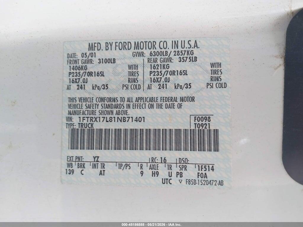1FTRX17L81NB71401 2001 FORD F-150 photo no. 9